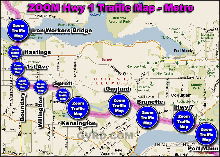 Hwy 1 at Grandview Hwy Traffic Zoom Map