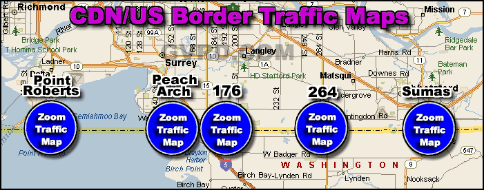 Greater Metro Vancouver Canada-US Border Crossings Traffic Zoom Map