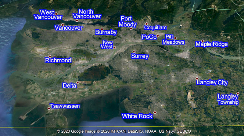 Clickable Greater Vancouver BC Regional City Halls Map
