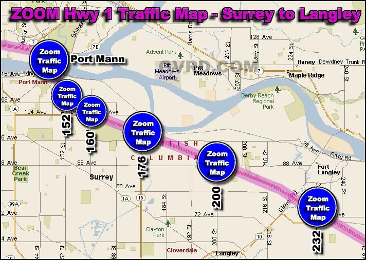 Hwy 1 Surrey to Langley Traffic Zoom Map