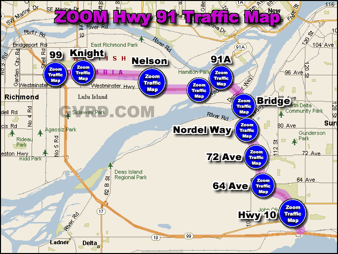 Hwy 91 at Hwy 99 Traffic Zoom Map