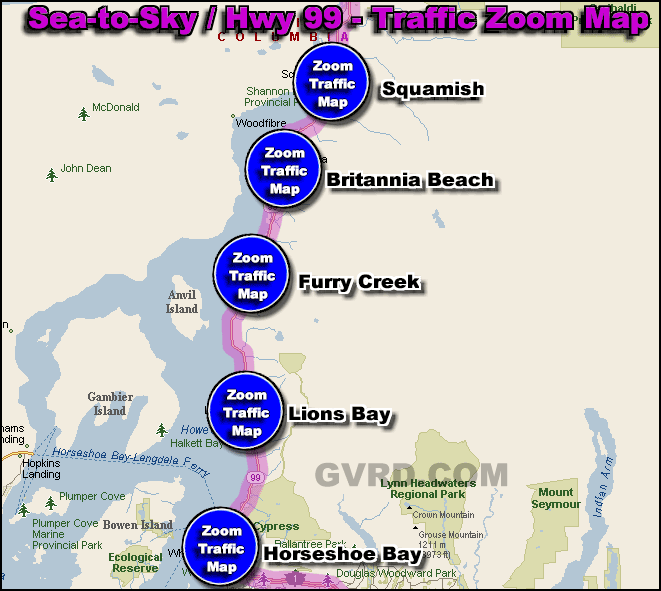 Hwy 99 Horseshoe Bay to Squamish Traffic Zoom Map