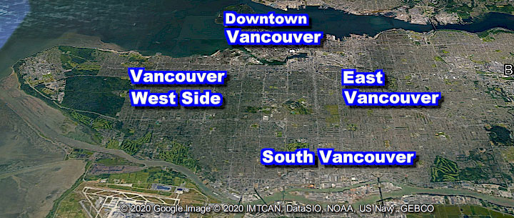 Clickable Vancouver Aerial 4 Regions Rental Homes Map