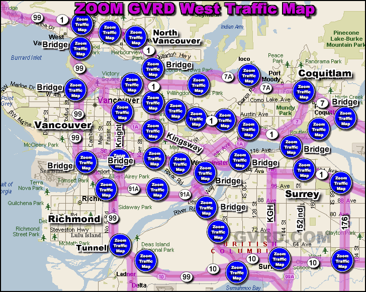 Metro Vancouver Traffic Conditions Zoom Map